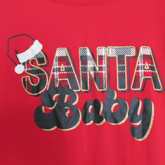 Santa Baby Christmas T Shirt Womens Small 4-6 Red Long Sleeve Pullover Tee Top - Picture 2 of 5